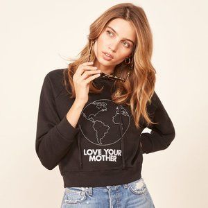 Reformation Coronado Cropped Sweatshirt, Black, S